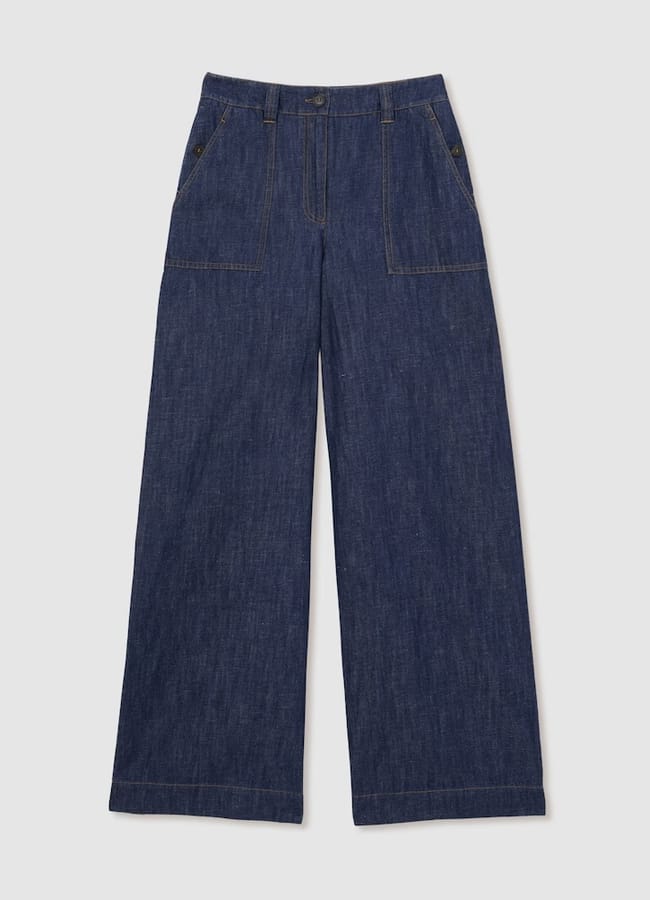 Ashby Petite Linen-Cotton Wide-Leg Trousers in Indigo £150