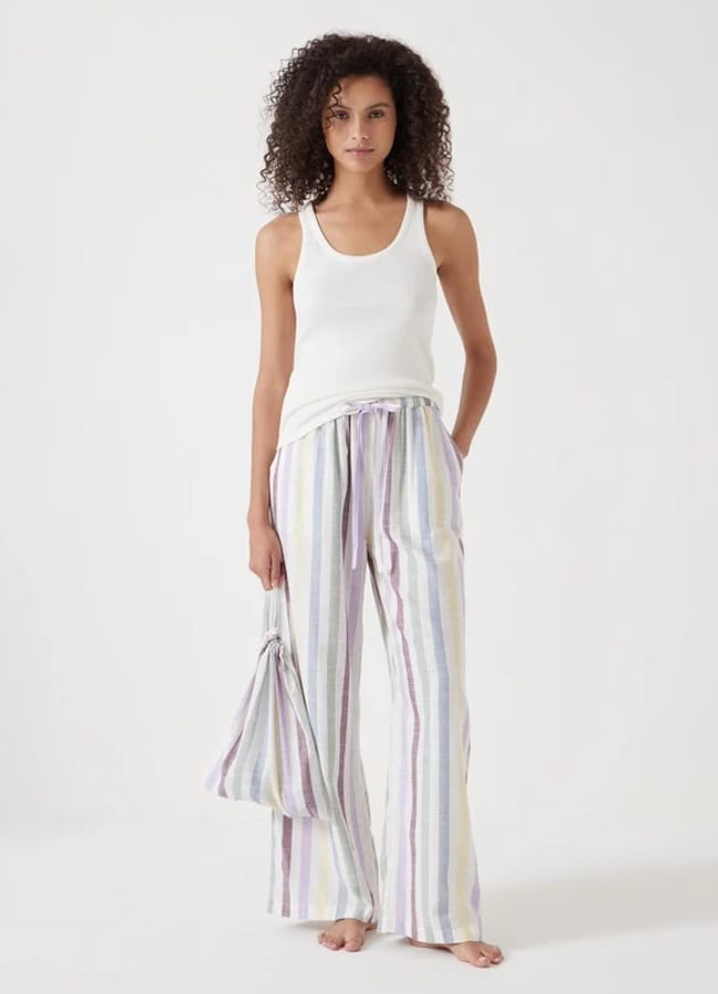 model wearing Hush Rudie Stripe Trouser Pyjama Set