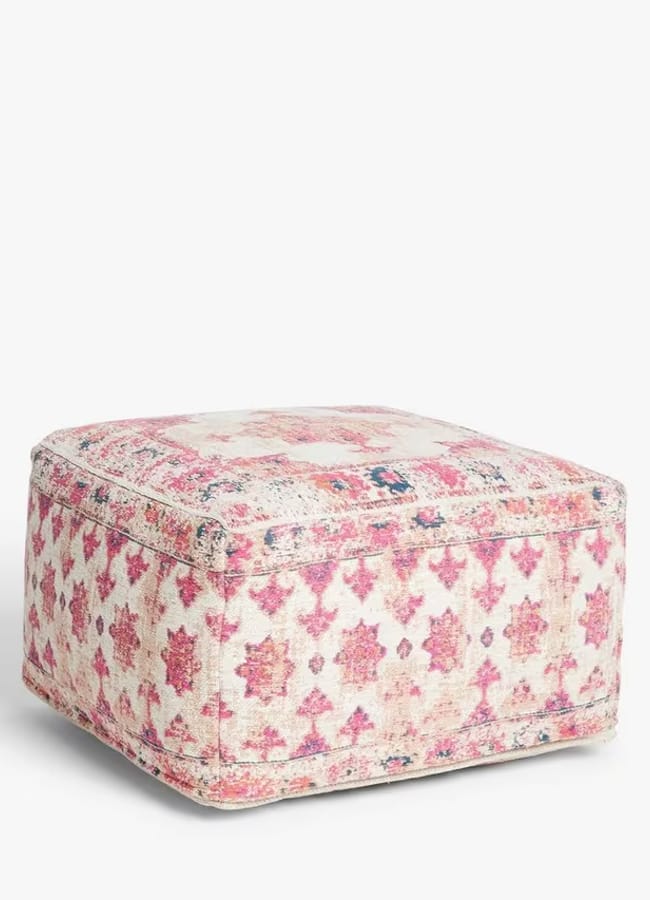 pink JL Distressed Medallion Pouffe