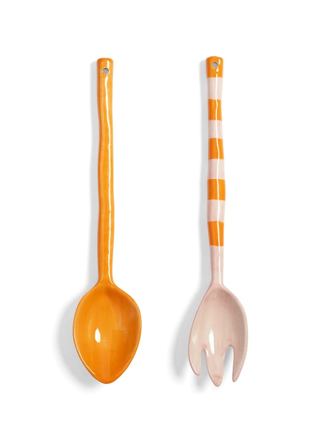 pink and orange &Klevering Boavista Stripe Salad Servers