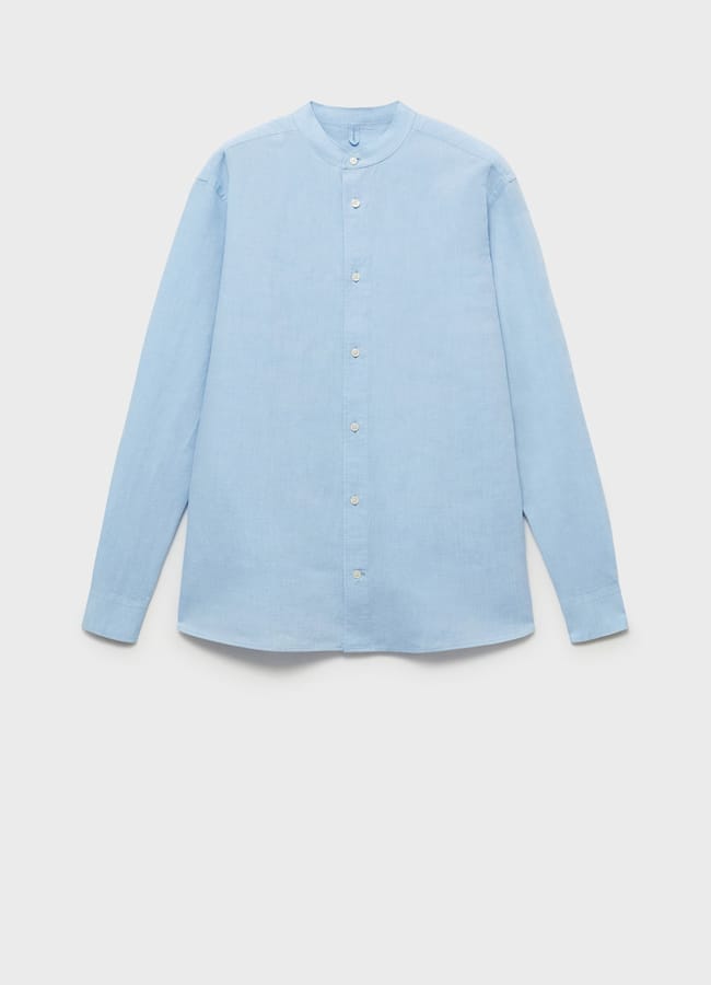 MANGO Mao collar linen shirt in blue