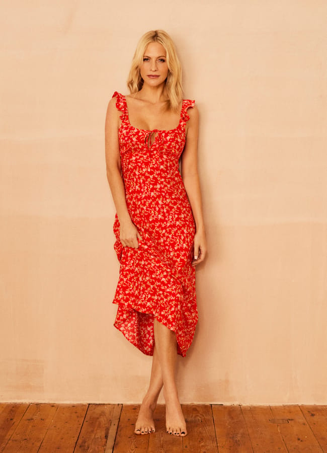 poppy in red dress