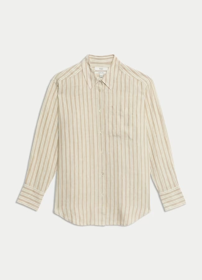 M&S Pure Linen Collared Oversized Girlfriend Style Shirt