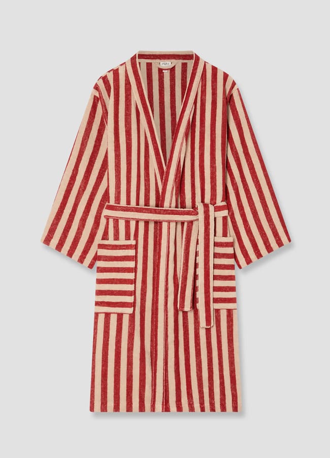 Piglet In Bed Sandstone Red Pembroke Stripe Cotton Robe