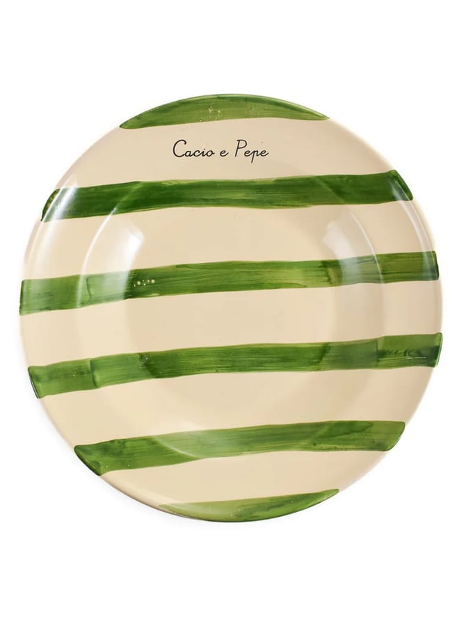 Puglia Cacio E Pepe Green Stripe Pasta Bowl, 29cm