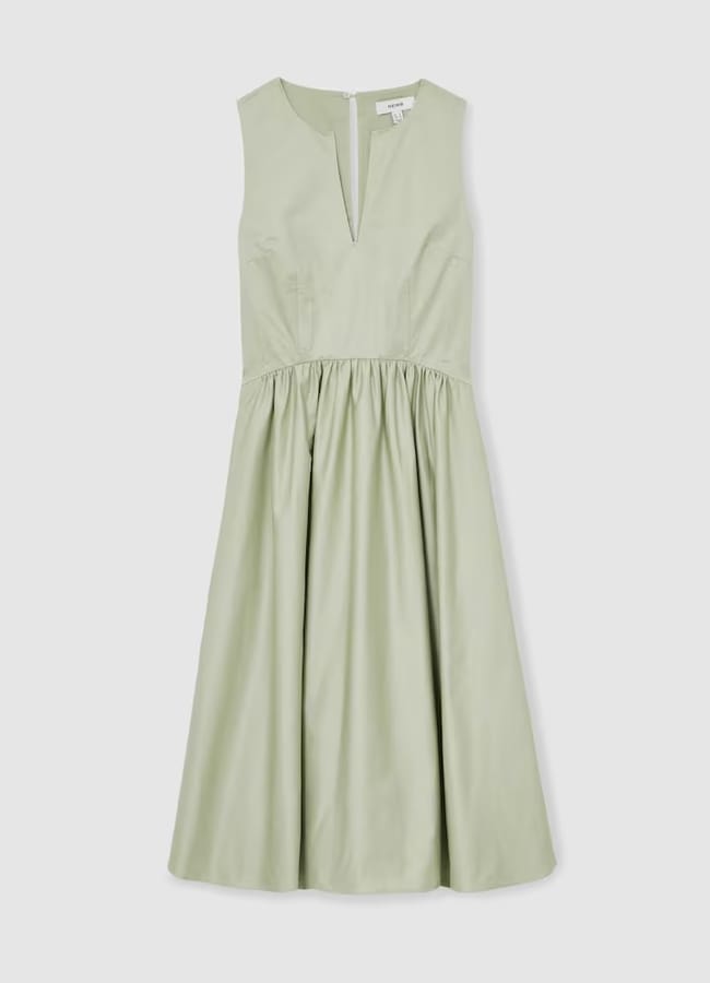 Reiss Liza 100% Cotton Corset Midi Dress in Sage £148