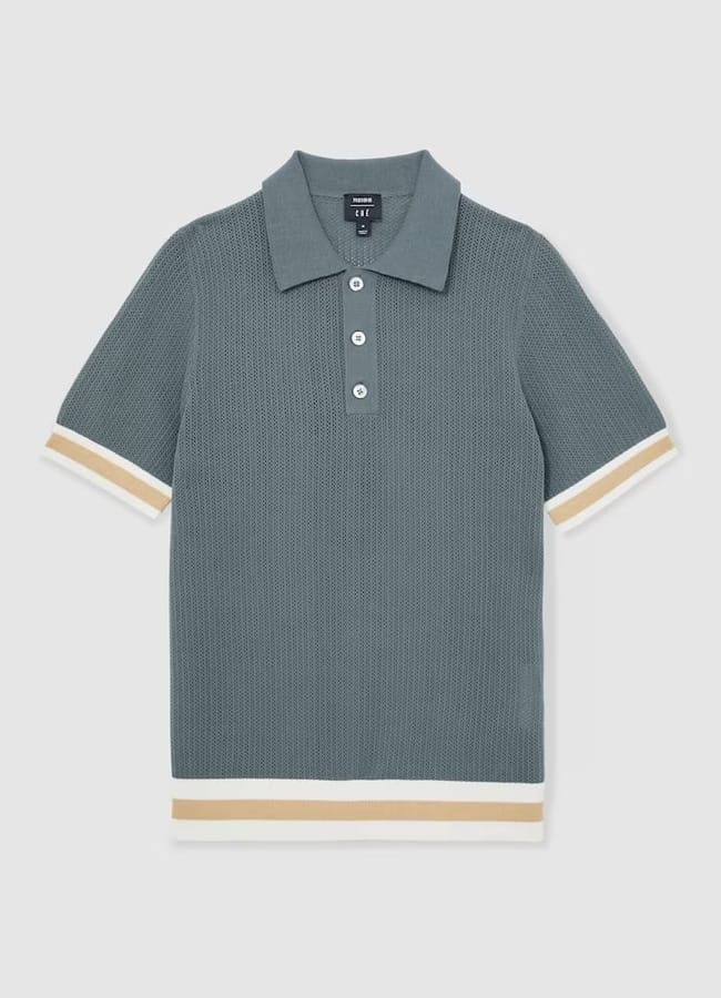Reiss Quinn Reiss | Ché Cotton Knit Polo Shirt in Airforce Blue