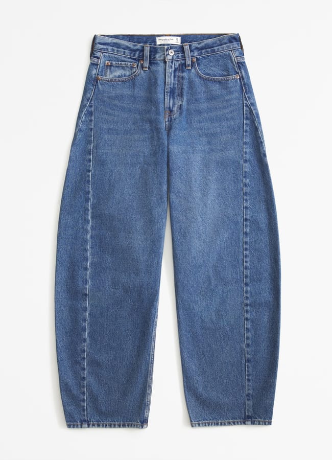 blue barrel leg jeans