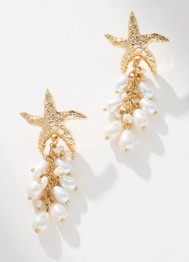 ANTHRO Starfish Pearl Cluster Drop Earrings