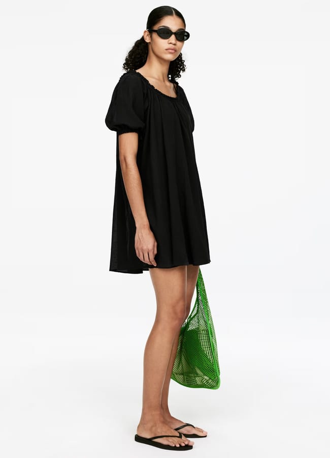 model wearing Arket Cotton Voile Beach Dress