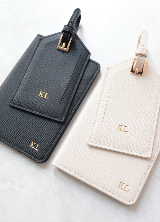 etsy Personalized Leather Passport Holder and Luggage Tag Set,