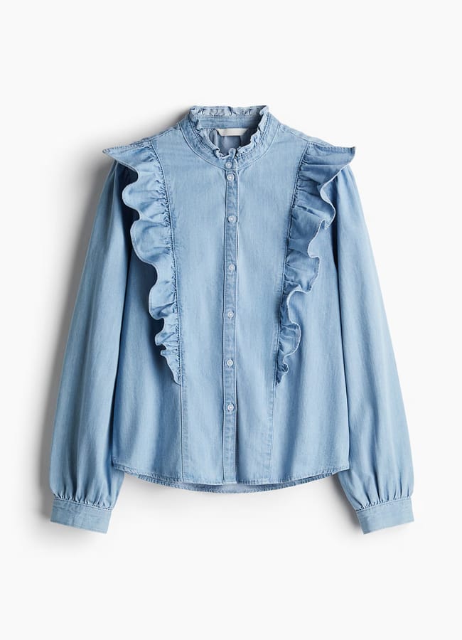 H&M Frill-trimmed denim blouse