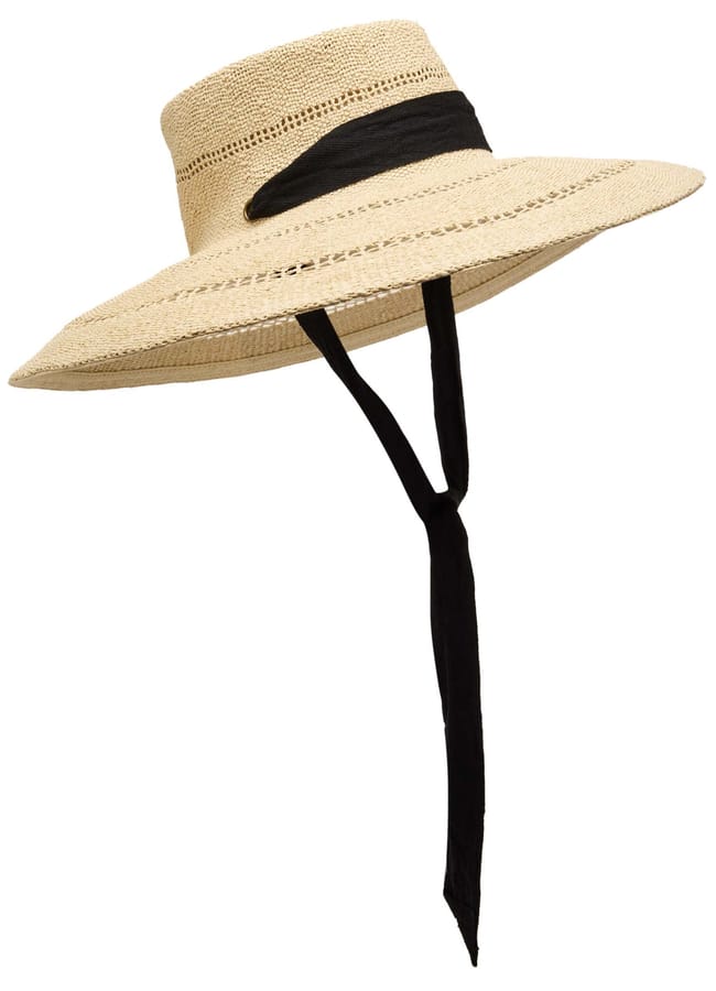 straw hat with black ribbon