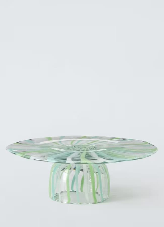 John Lewis Candy Stripe Glass Cake Stand, 28cm, Green