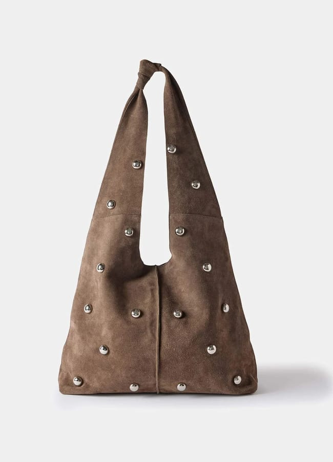 Mint Vlevet Brown Studded Suede Shoulder Bag