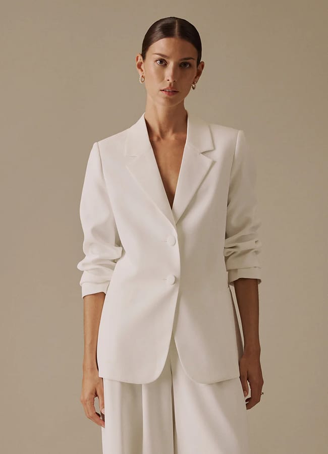 model in Nobody's ChildWhite Tailored Virgo Bridal Blazer White Tailored Virgo Bridal Blazer