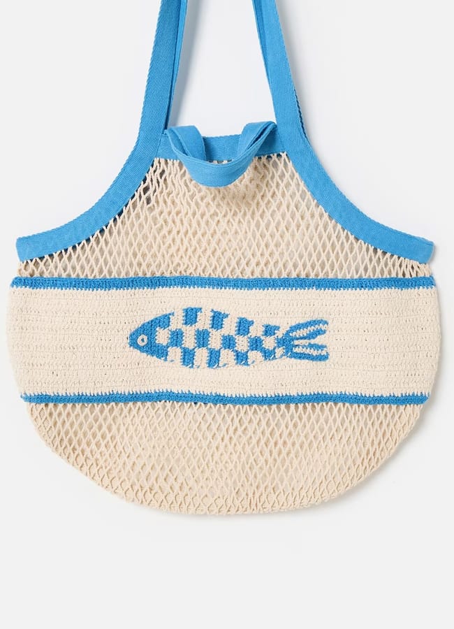 OB Cream & Blue Sardine Net Shopper Bag