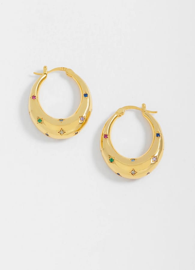 Rainbow CZ Star Chubby Hoop Earrings