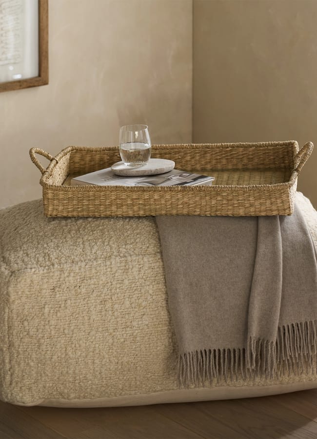 Rectangular Seagrass Tray with Glass Base
