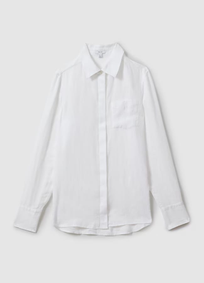 Reiss Linen Button-Through Shirt in White
