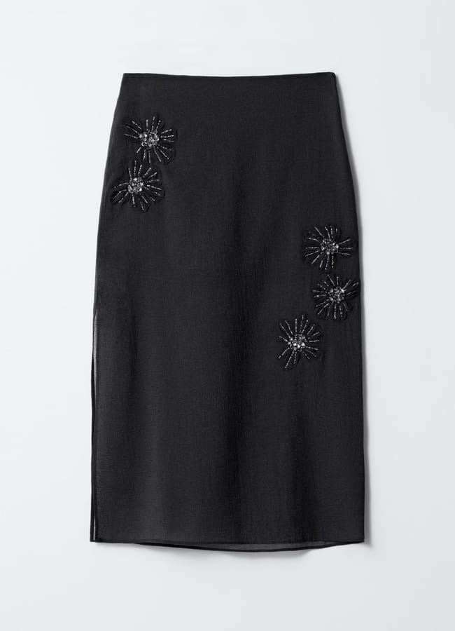 Stories Embellished Sheer Midi Skirt