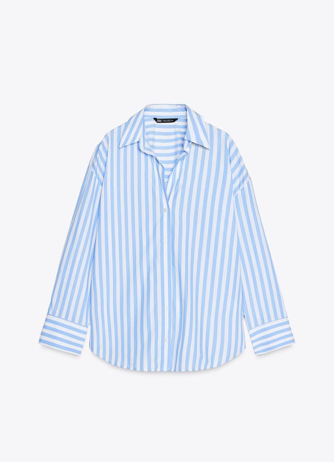 blue white STRIPED POPLIN SHIRT - Zara