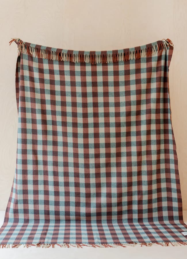TBCo XL Recycled Wool Blanket Teal Gingham