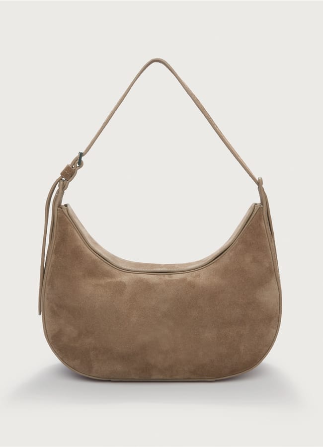 khaki suede half moon bag
