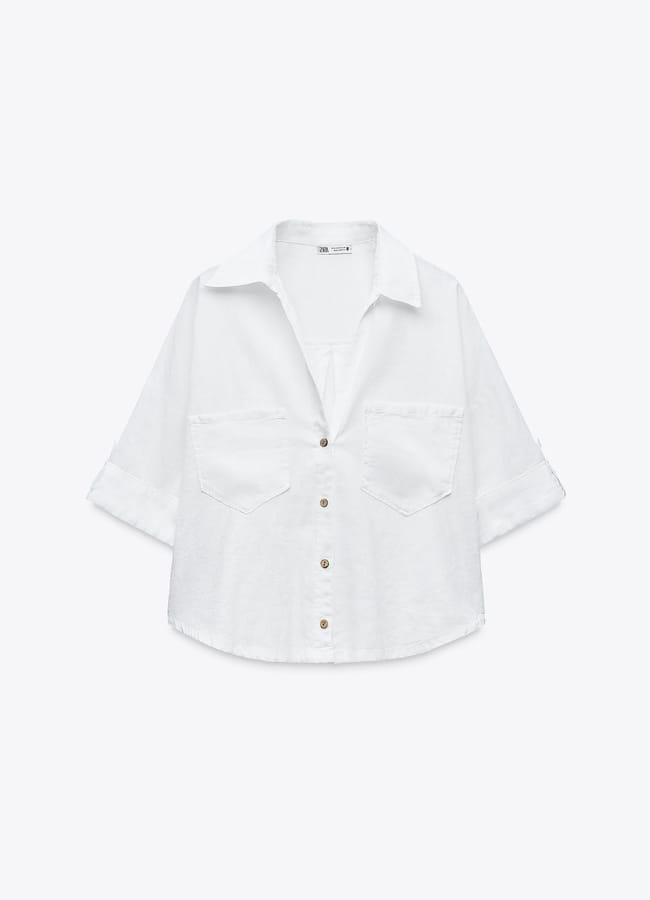 Zara CROPPED LINEN BLEND SHIRT