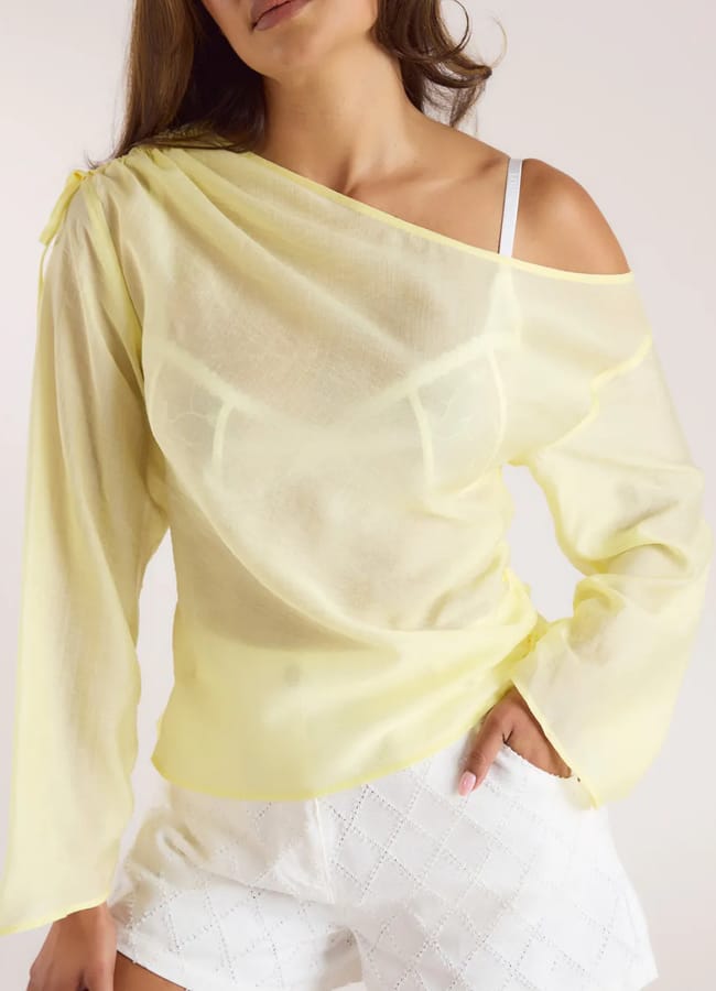 model wearing yellow Asymmetric Chiffon Top