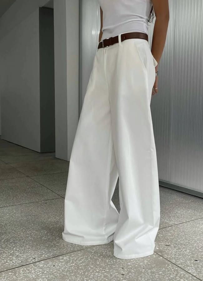 Dagni Floor Puddling Trousers White in white