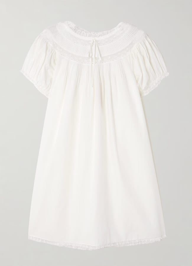 DÔEN Daphne lace-trimmed pintucked organic cotton-voile mini dress