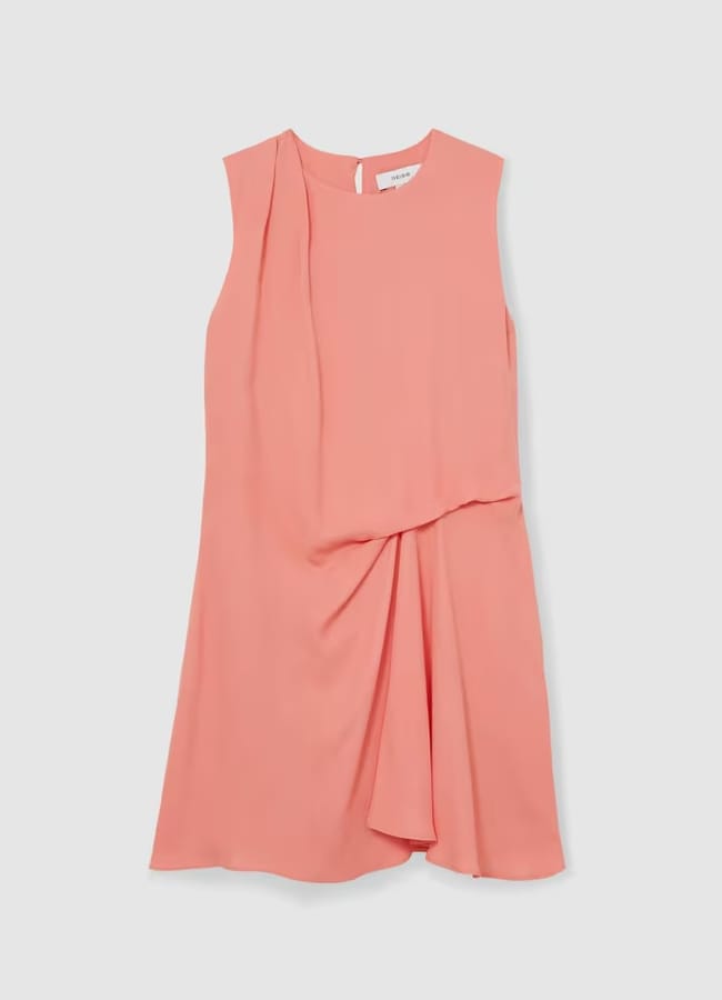 Elina Draped Tuck Mini Dress in Coral