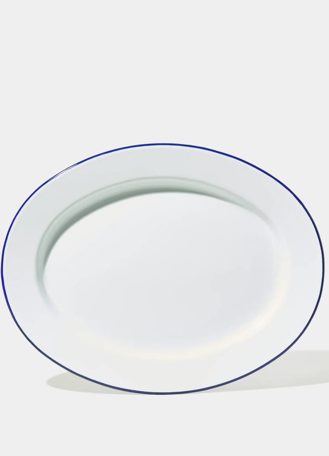 oval plate with blue trim