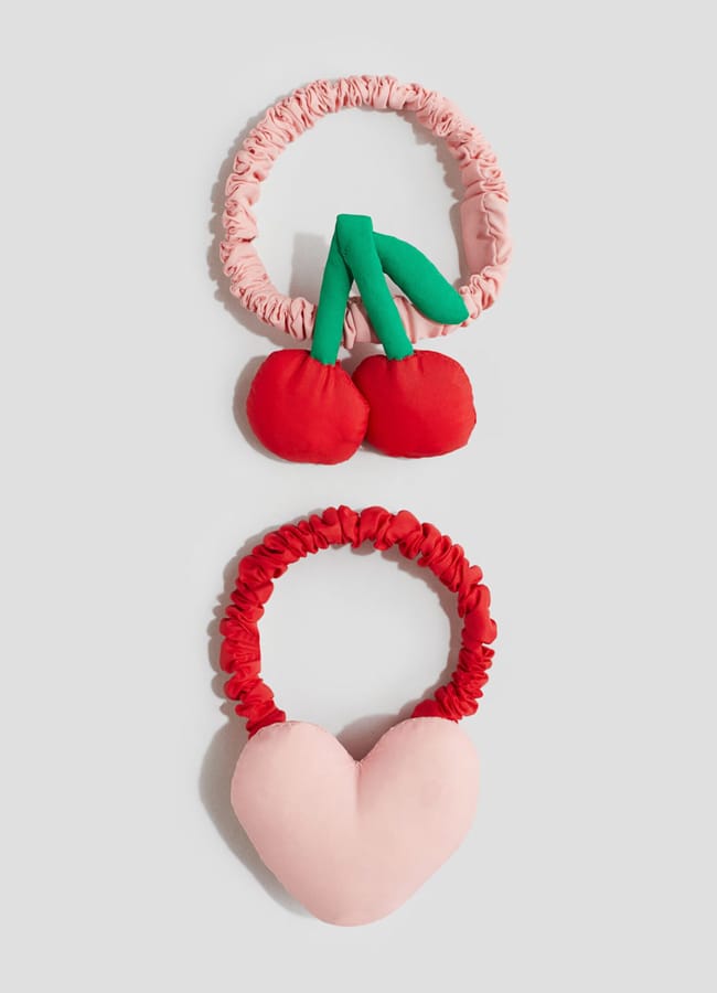 heart and cherry 2-pack appliquéd hair elastics