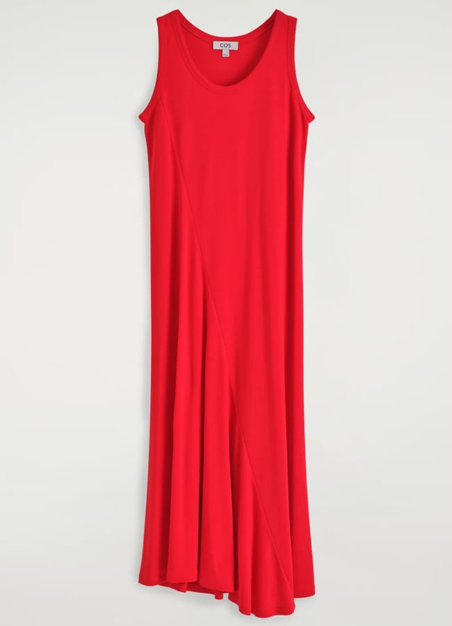 H&M ASYMMETRIC JERSEY MIDI DRESS in red