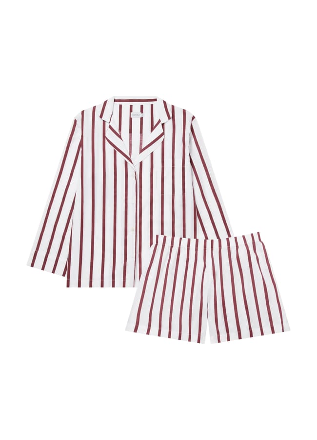 Honna Classic Claret Stripe Pyjama Shorts Set
