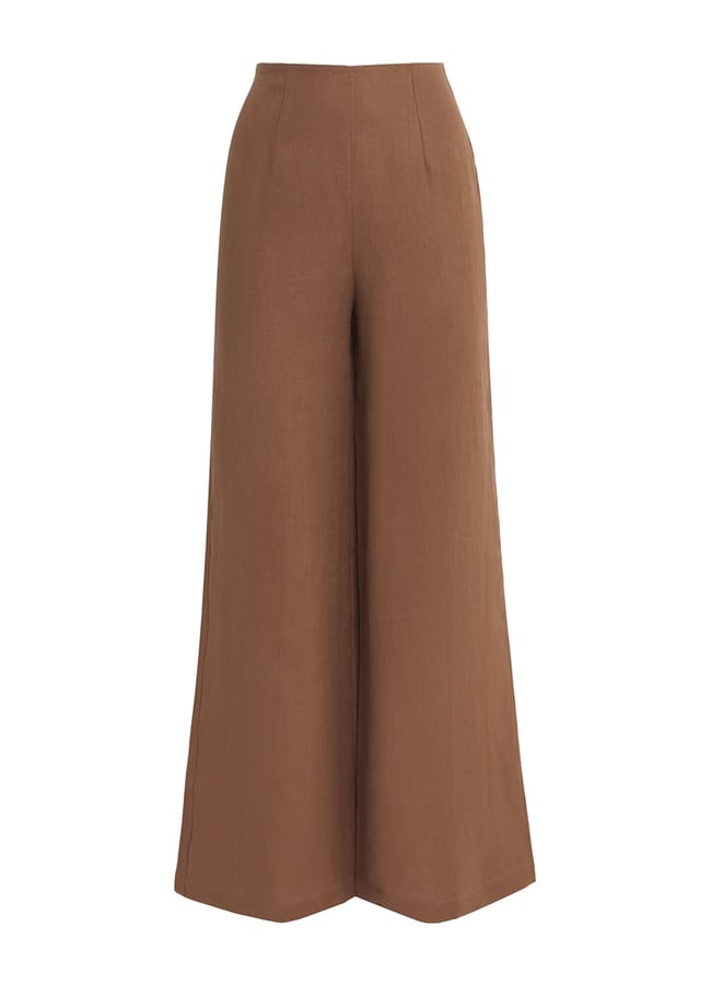Linen High-Rise Wide-Leg Trousers