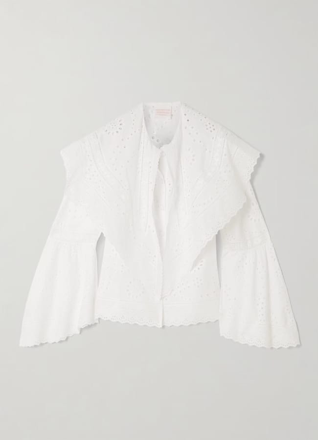 LORETTA CAPONI Azzurra broderie anglaise cotton-poplin blouse
