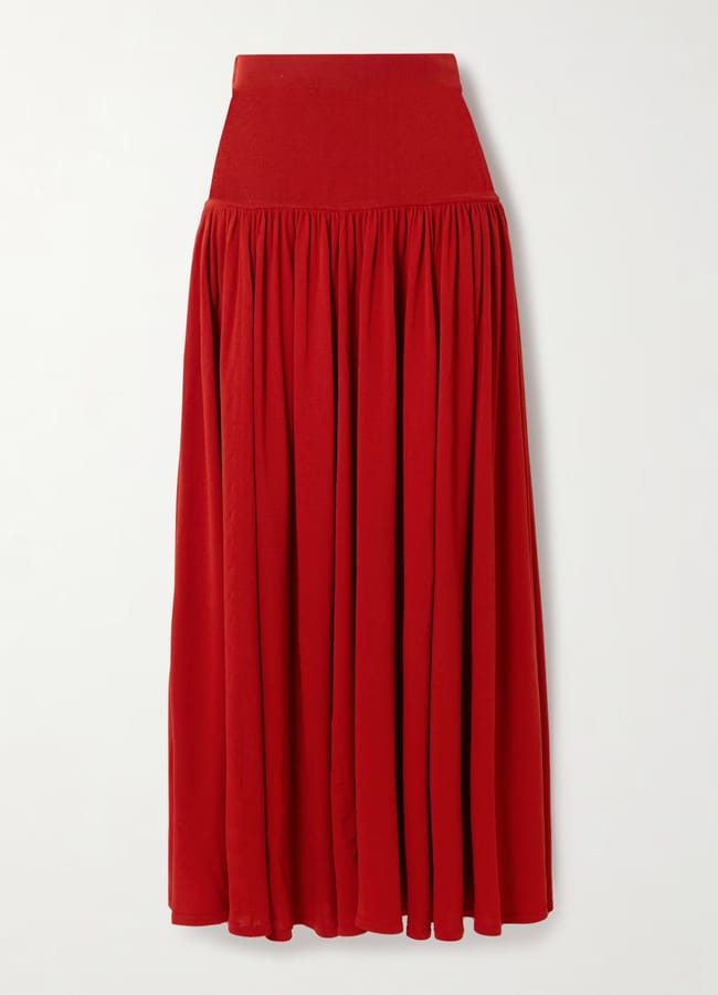 red LOULOU DE SAISON Romy gathered knitted maxi skirt