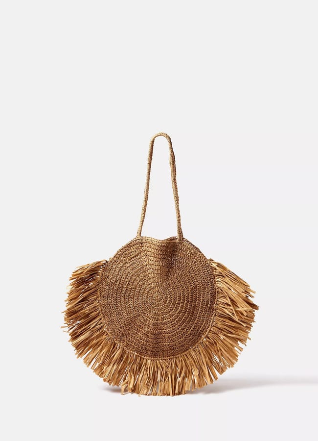 Mint Velvet Circular Woven Fringe Bag, Natural