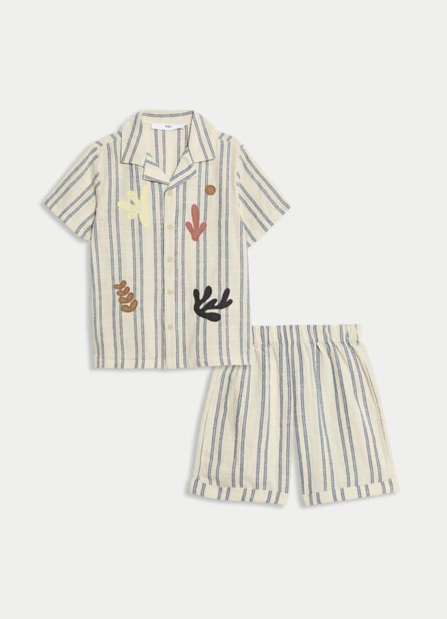 M&S 2pc Pure Cotton Striped Top & Bottom Outfit