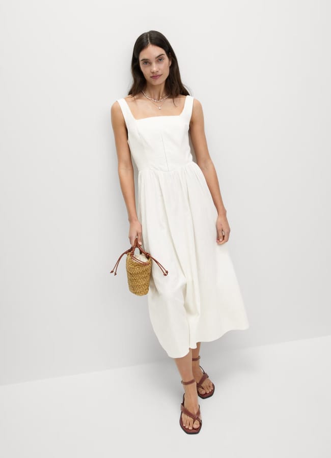 M&S Linen Blend Square Neck Midi Skater Dress