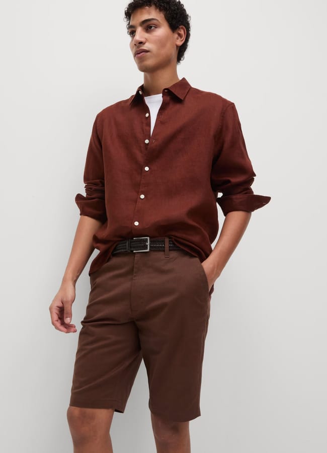 MALE MODEL WEARING M&S Regular Fit Stretch Chino Shorts AND SHIRT