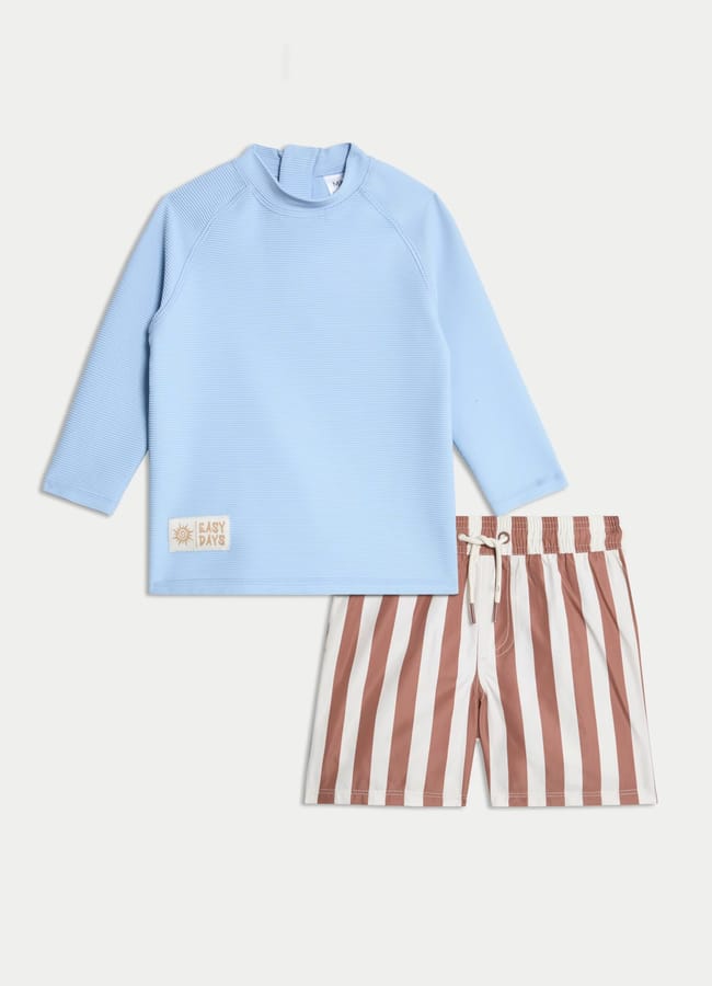 M&S Striped 3/4 Sleeve Swim Set (2-8 Yrs)