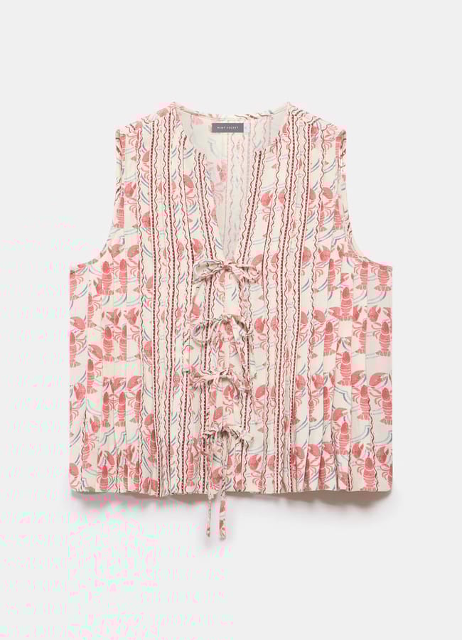 MV Red Lobster Print Tie Front Top