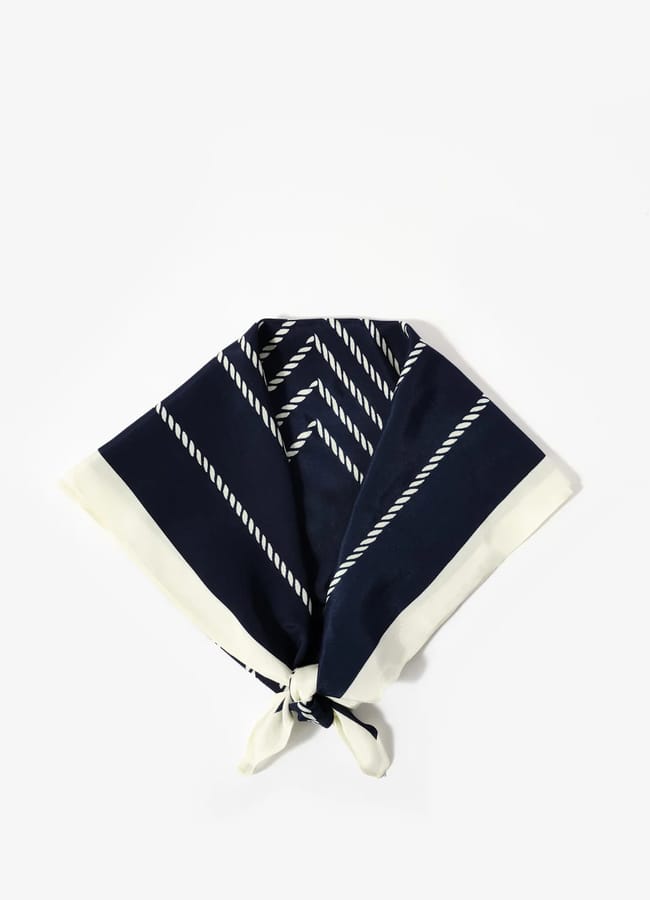 Navy Print Square Neck Scarf