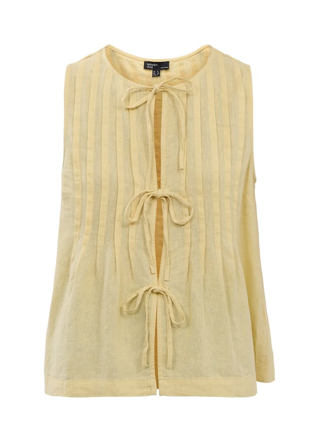 Butter Yellow Linen-blend Tie Front Top