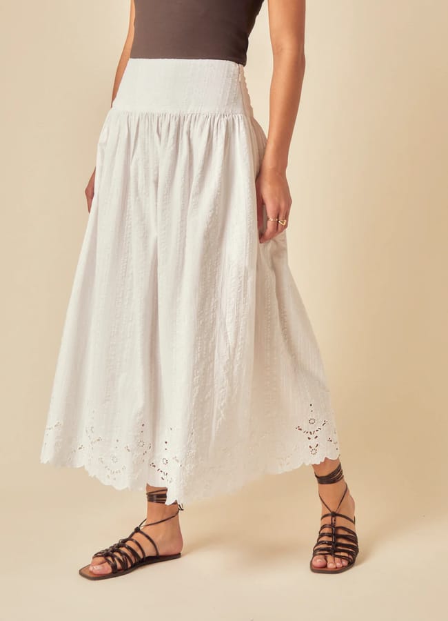 White Broderie Anglaise Maxi Skirt