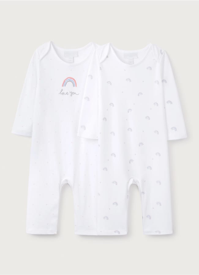 Organic Cotton Rainbow Love Sleepsuits – Set of 2 (0–24mths)